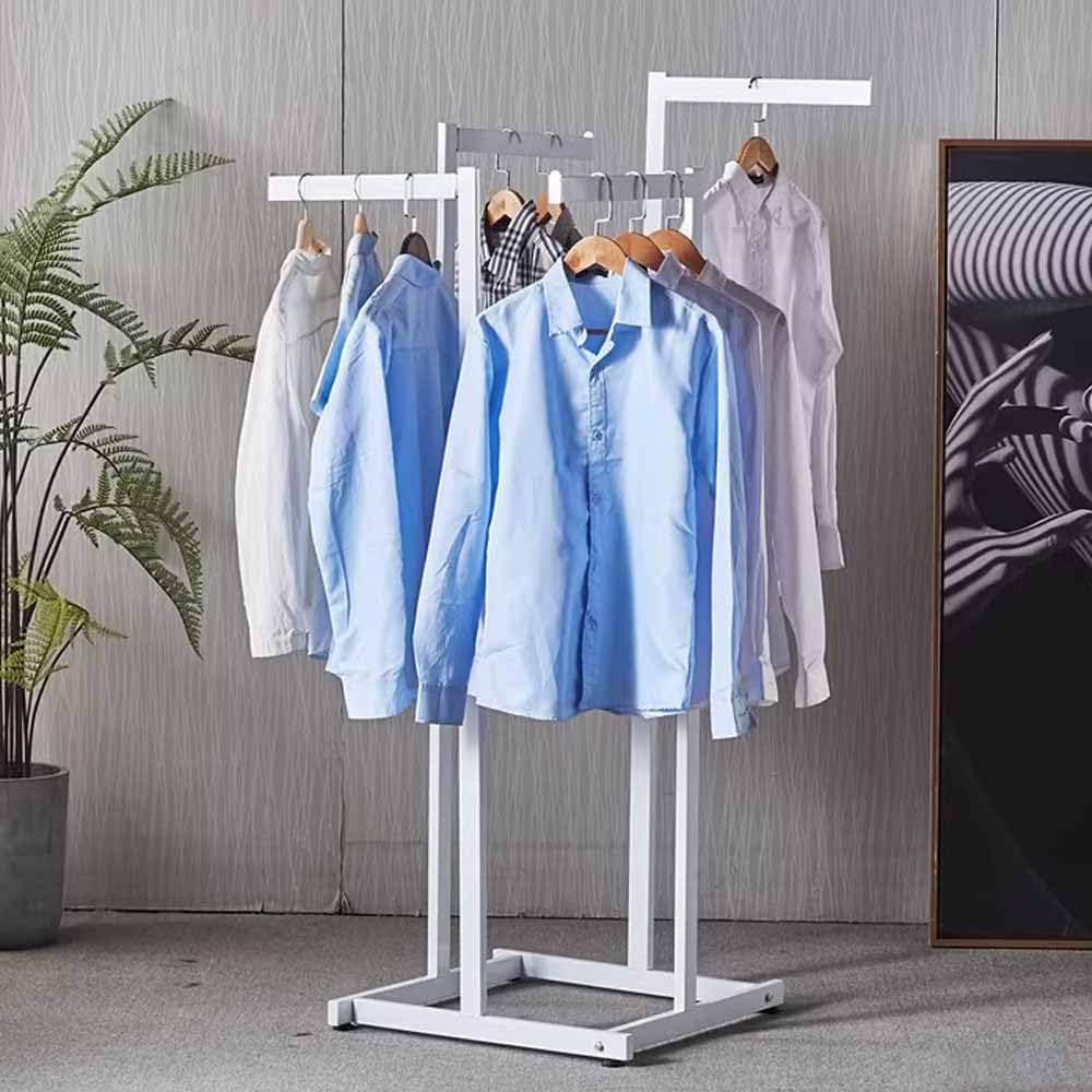 Industrial Pipe Clothing Rack, Adjustable Metal Clothing Store Display Stands, Floor-Standing Hanging Garment Rack, for Hanging Clothes,White