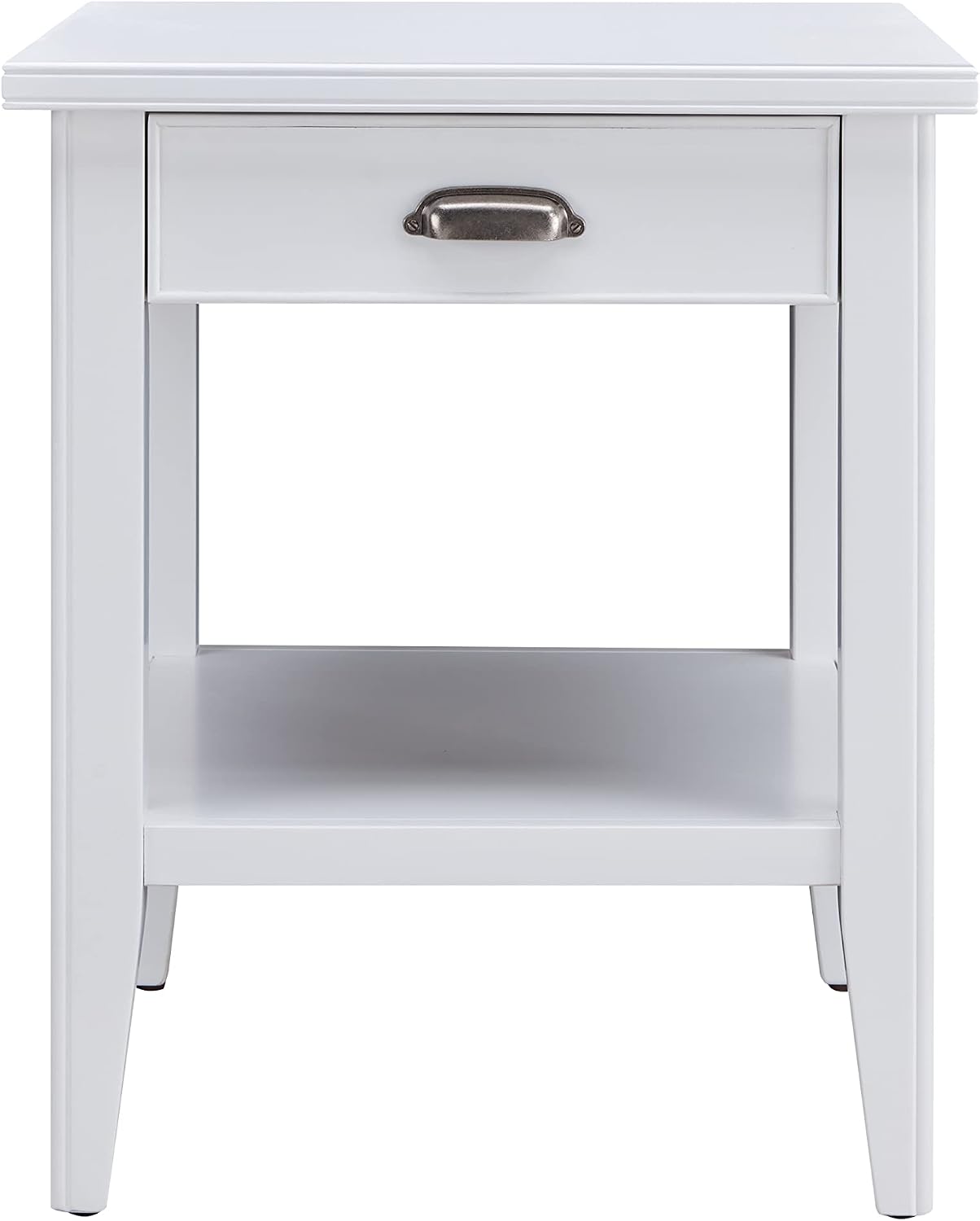 Leick Home Laurent 20 in. Solid Wood End Table with Shelf and Drawer, White, 10507-WT