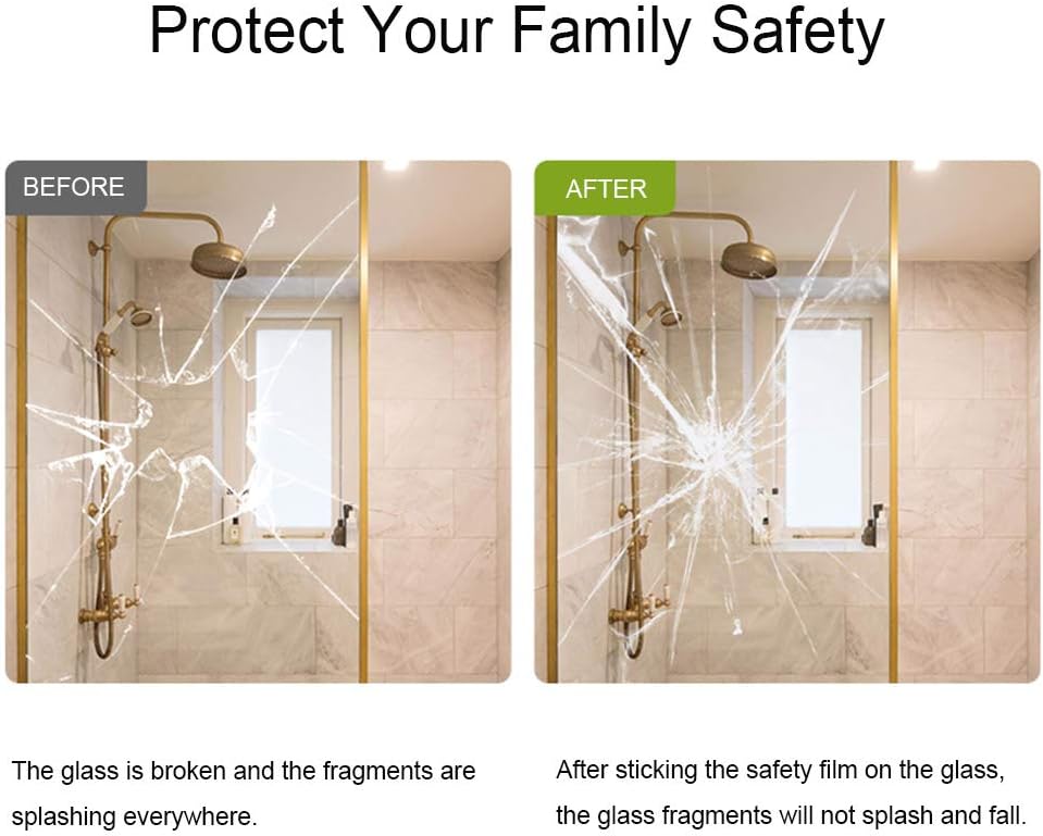Clear Window Vinyl Security Film Self-Adhesive Anti Shatter Safety Window Glass Protection Sticker Heat Control Anti UV for Building Home and Office Glass 2MIL,60inch x 100feet