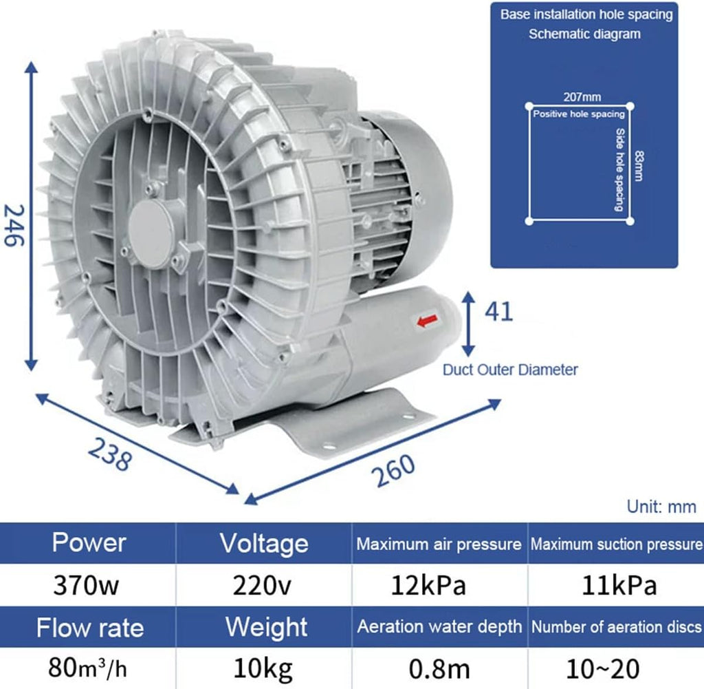 Regenerative Blower High pressure Vortex Ring Blower industrial vortex blower 110V fish pond aerator Vacuum Pump 120W 180W 250W 350W 550W(370W)