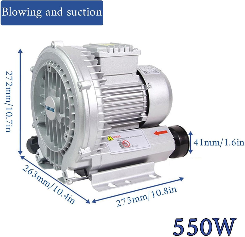 110V Vortex Ring Blower Industrial Regenerative Blower strong centrifugal vortex fan Large Airflow Vacuum Pump 120W 250W 350W 750W for Aquaculture Pond Aeration(550W)
