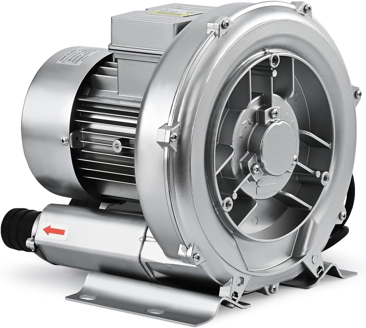 0.6HP Regenerative Blower, 41CFM 110V 60Hz Single Phase, High-Pressure Vortex Ring Blower, Industrial Vacuum Pump for Air Blowing Or Suction for Sewage Aeration Aquarium Fish Pond, Silver