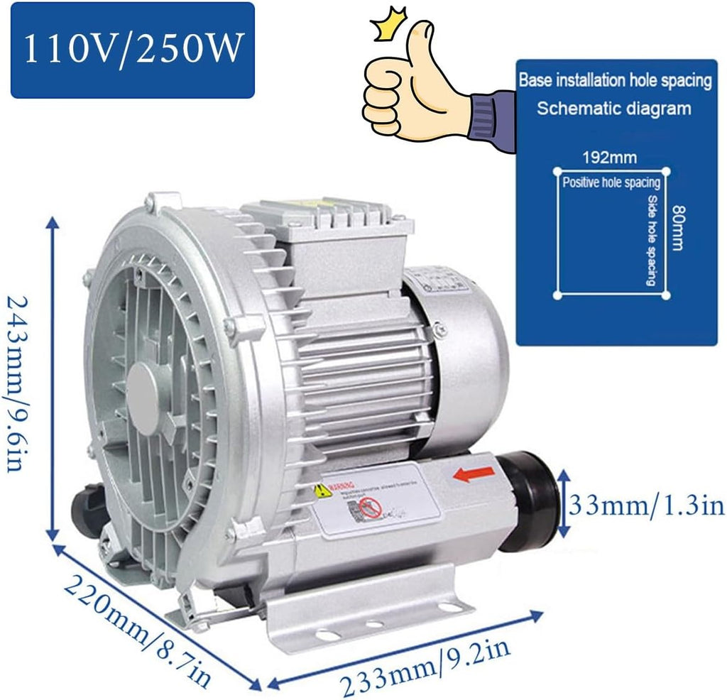 Regenerative Blower High Pressure Vortex Ring Blower 110V 180W 350W 550W 750W Fish Ponds Aeration Oxygenation Machine Industrial Vacuum Pump for Air Blowing Or Suction(1100W)