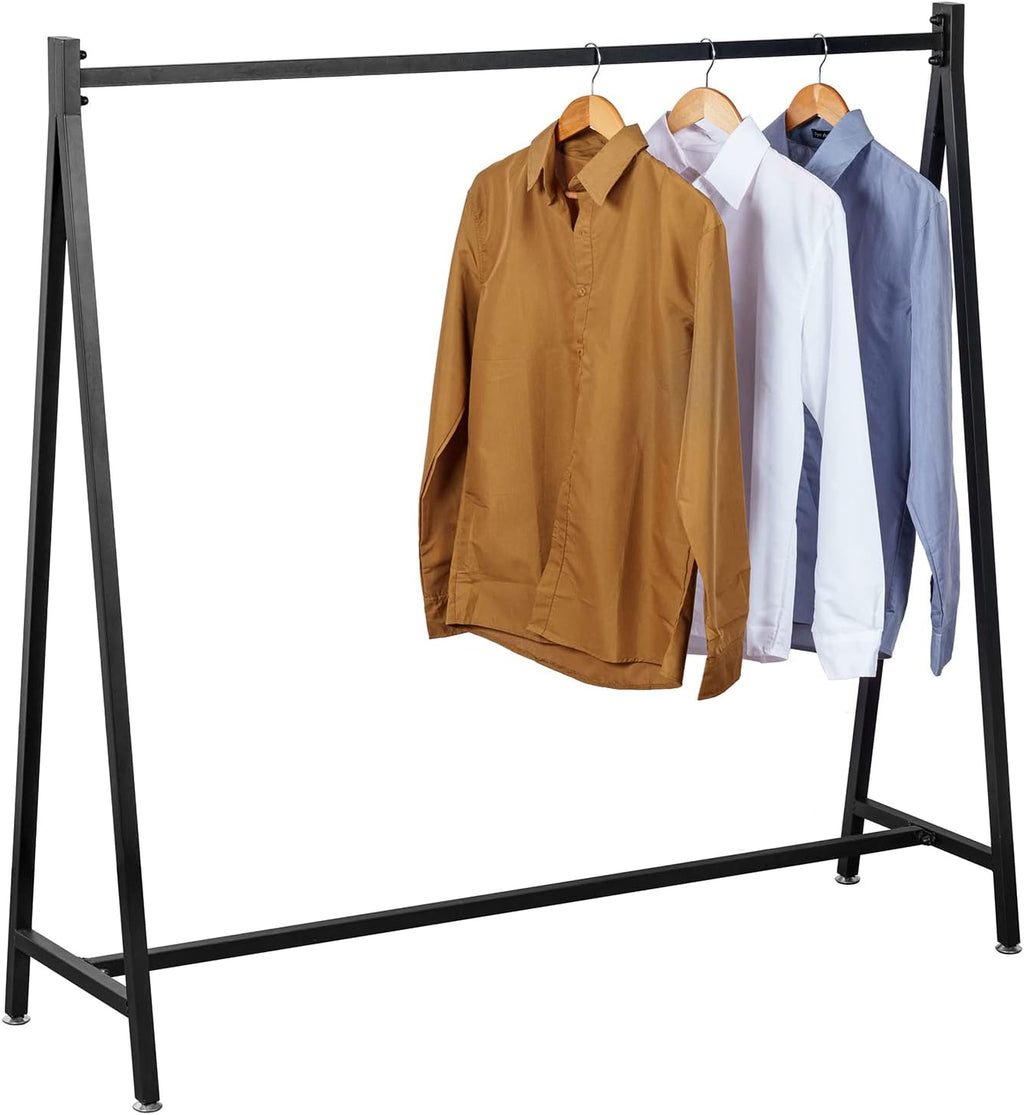 MyGift 57 Inch Modern Black Heavy Duty Metal A-Frame Wardrobe Clothing Rack, Commercial Grade Freestanding Garment Hanger for Bedroom Closet Clothes or Retail Display