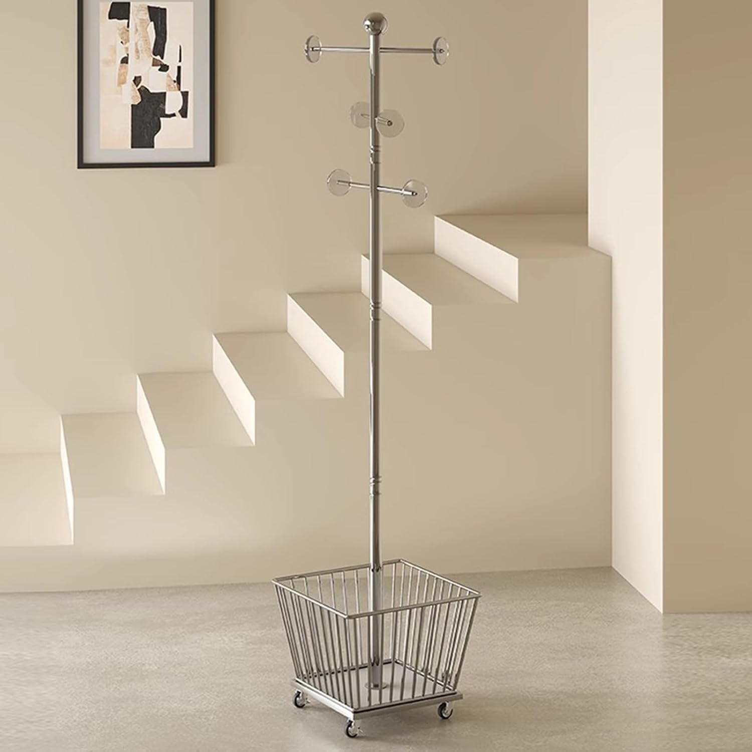 Metal Clothing Rack,Laundry cart with Hanging Rack,Standing Clothes Rack,Rolling Garment Rack,(Silver)