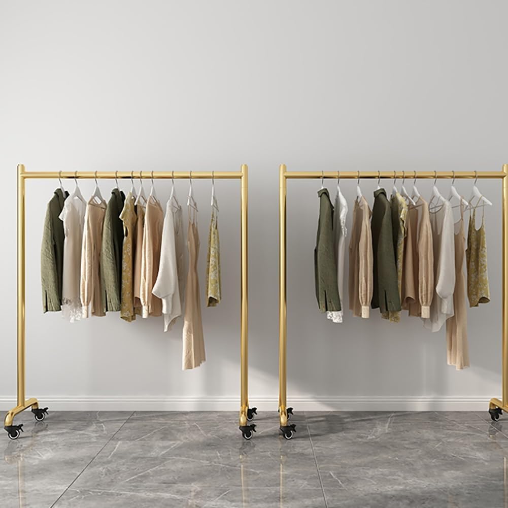 Golden Clothing Rack with Wheels, Nordic, Heavy Duty, Clothes Rail for Bedroom, Garment Rack for Hanging Clothes, Load 176lbs(100x40x155cm)