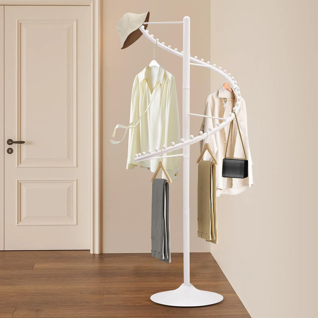 Rotating Clothing Rack 360° Spiral Clothing Rack Floor Standing Spiral Rotating Garment Racks Retail Clothes Display Stand for Bedrooms, Laundry Rooms, Retail Stores (5.91ft, White)