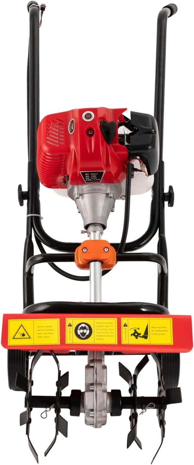 Gas Tiller, Handheld Gasoline Cultivator (Width 14.17in, Depth 1.97-3.94in), Mini Tiller for Gardens,1.9kw 2-Stroke Engine with High Fuel Efficiency and Easy Operation