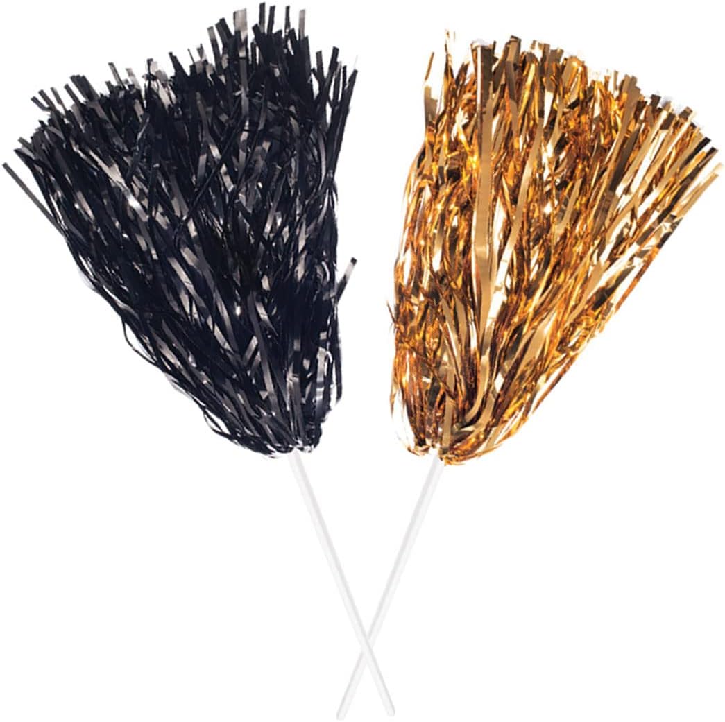 Anderson's Premium Metallic Black and Gold Foil School Spirit Shakers Cheerleader Pom Poms Sports Football Basketball Homecoming Squad Team Party Dance Club Performance Celebration Pack of 100
