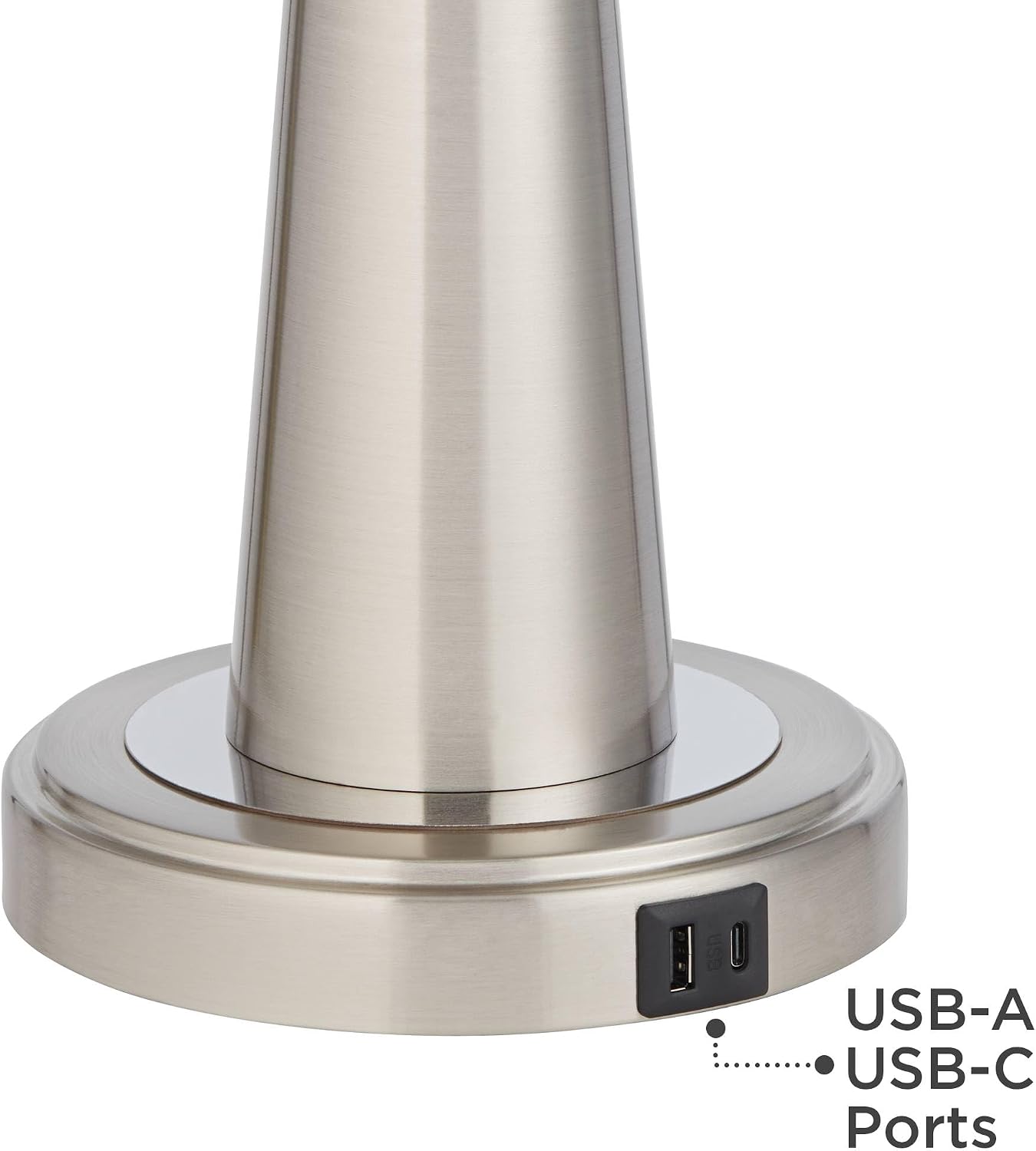 Possini Euro Design Vicki Modern Accent Table Lamps 23' High Set of 2 with USB Charging Port Brushed Nickel Gray Faux Silk Drum Shade for Living Room Desk Bedroom House Bedside Nightstand Home