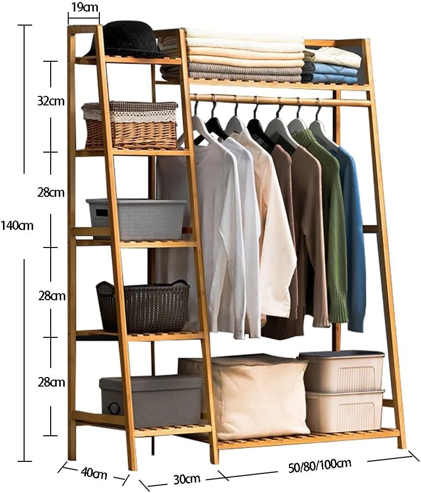 Free Standing Garment Rack with Shelves and Top Rod, Heavy Duty Clothes Rail for Bedroom, Max Load 220lbs