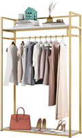 Heavy Duty Clothing Rack with Shelves for Hanging Clothing, Gold Metal Freestanding Garment Rack for Retail Display (47.24' L)