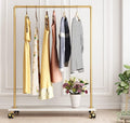 Gold Metal Clothing Rack with Wood Shelf, Heavy Duty Rolling Garment Rack with Wheels for Bedroom Retail Boutique Use (49.21L inches)