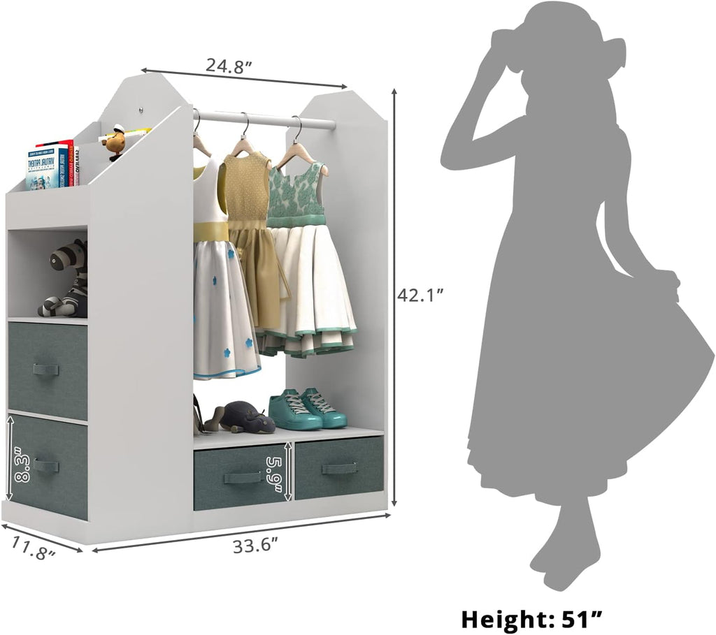 White Clothing Rack with Mirror Small Costume Organizer Storage Dress Up Rack Closet for Baby Clothes, White Dance Costume Garment Rack for Hanging Clothes, Garment Rack for Hanging Clothes Organizer
