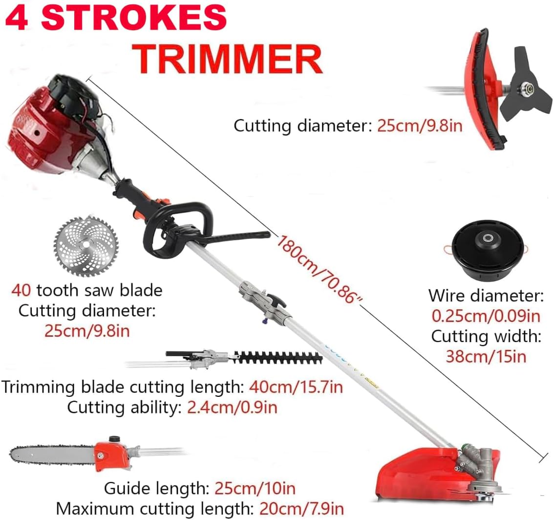GX35 5 in 1 Brush Cutter 4 Strokes Gas Weed Eater Lawn Mower String Trimmer +2 cultivators Tiller