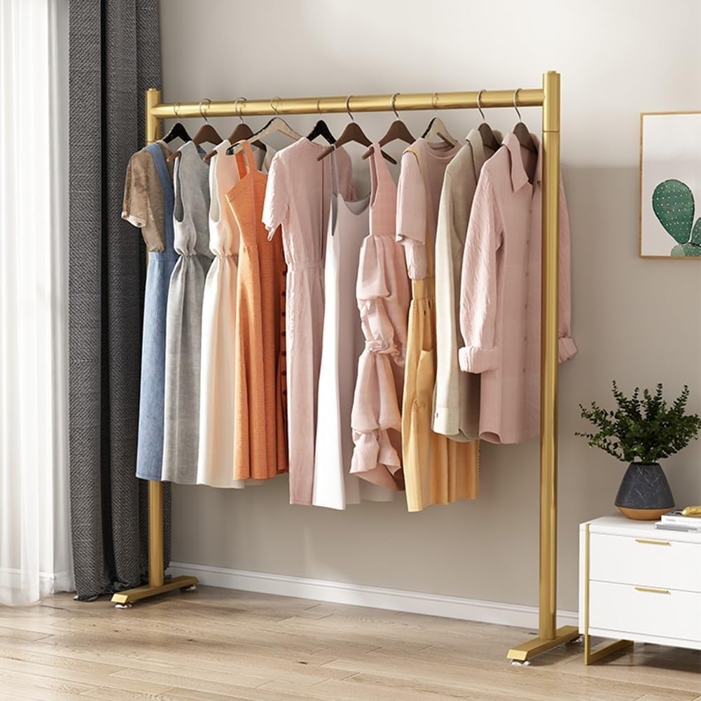 Heavy Duty Coat Rack, Dresser, Garment Rack for Hanging Clothes, Floor Standing Clothes Rack for Bedroom, Laundry, Bazaar, Single, Bearing 80kg(Gold,80 * 40 * 150CM)