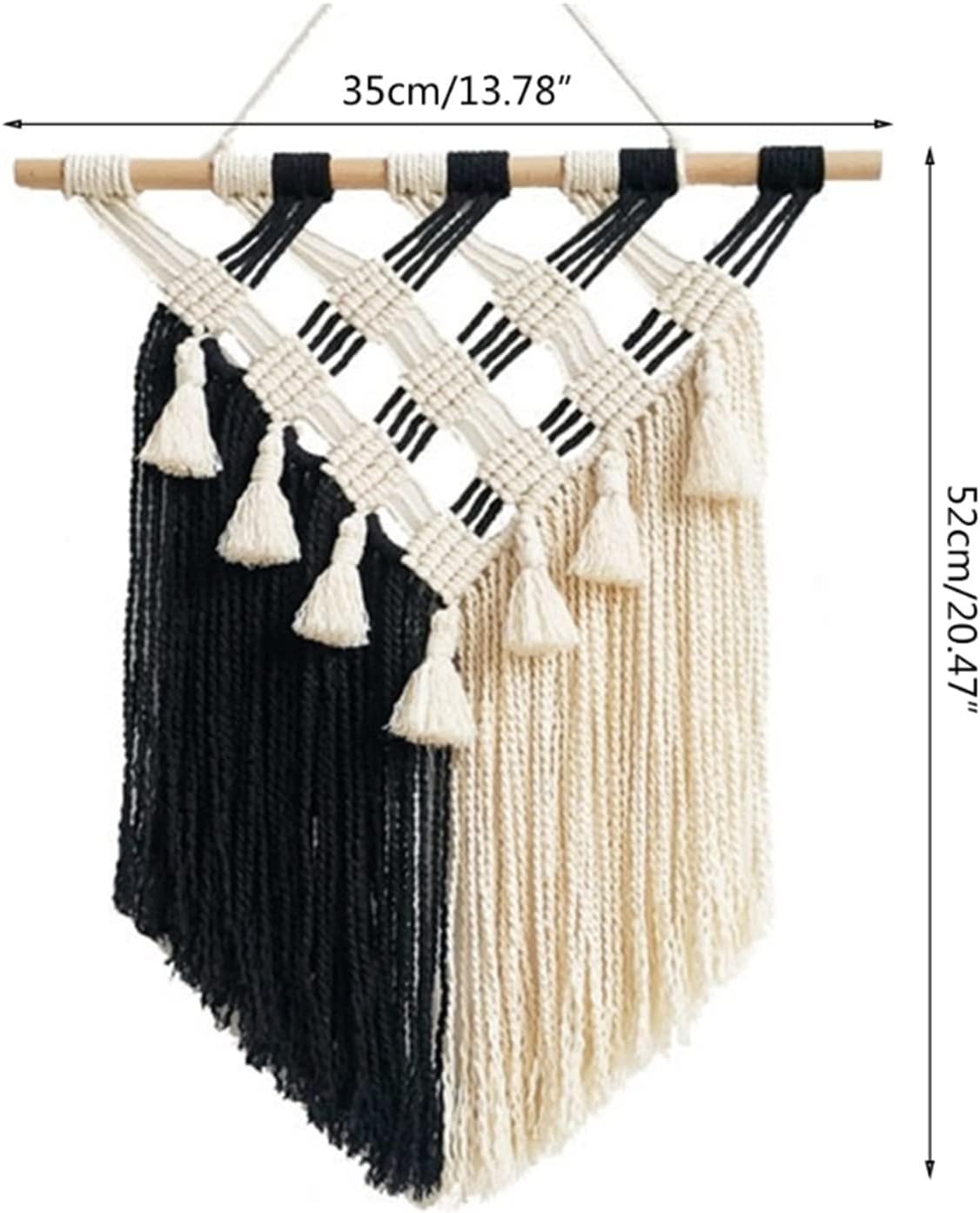 Tapestry Tassel Tapestry Macrame Wall Hanging Bohemian Hand Knotted Rope Home Decorations Black and White Color (OneColor 35x52cm)