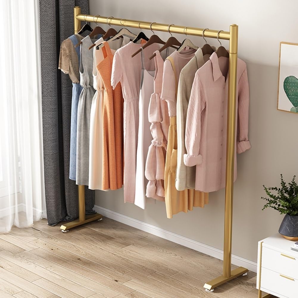 Heavy Duty Coat Rack, Dresser, Garment Rack for Hanging Clothes, Floor Standing Clothes Rack for Bedroom, Laundry, Bazaar, Single, Bearing 80kg(Gold,80 * 40 * 150CM)