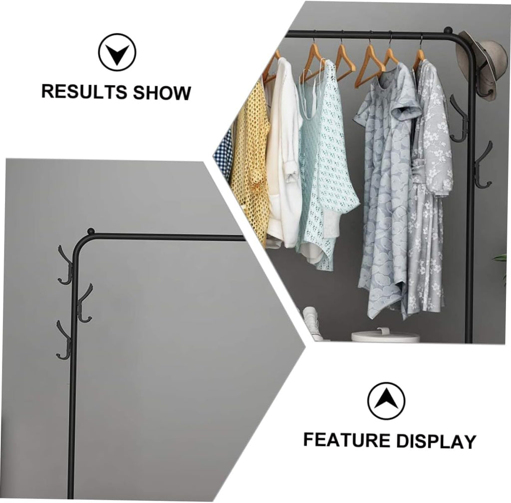 ABOOFAN Freestanding Clothes Rack with Hooks Double Pole Garment Stand for Home Organization Heavy Duty Laundry Hanger and Drying Rack Space Saving Design for Coats