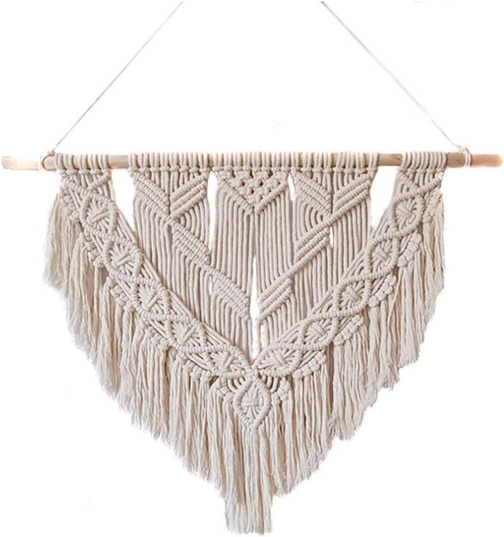 Tapestry Macrame Wall Hanging Hand-Woven Pendant Woven Tapestry Bohemian Crafts Room Decoration (Beige 80x60cm)