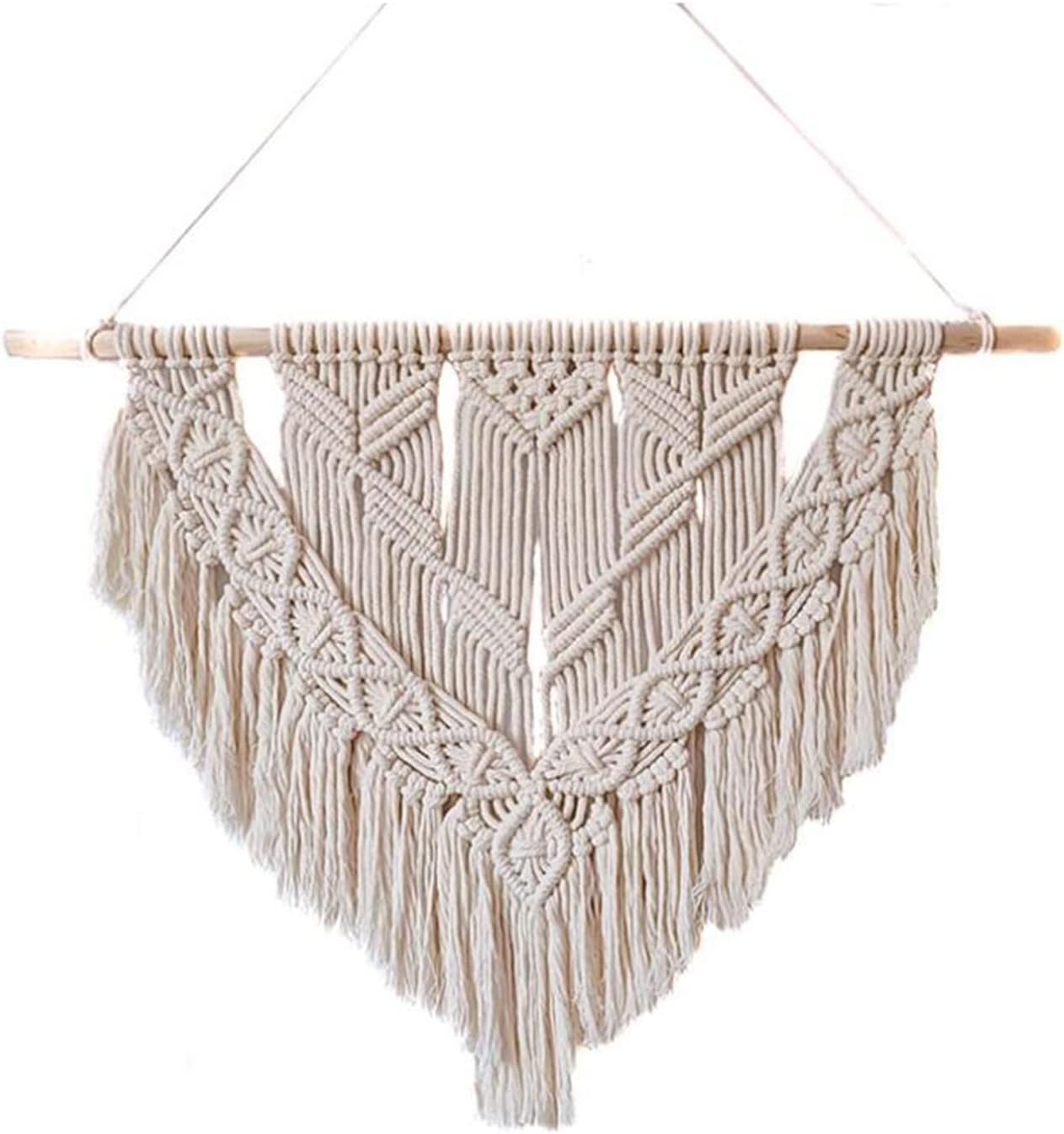 Tapestry Macrame Wall Hanging Hand-Woven Pendant Woven Tapestry Bohemian Crafts Room Decoration (Beige 80x60cm)