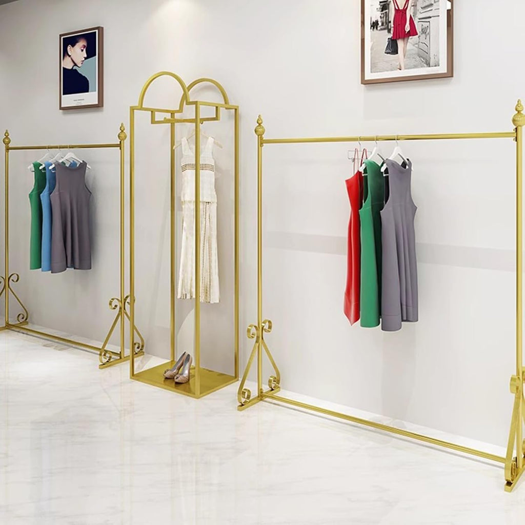 Garment Rack Clothing Rack for Hanging Clothes Gold Metal Clothes Rail for Bedroom Freestanding Single Rod Coat Rack Clothing Store Display Rack(150X40X165CM)