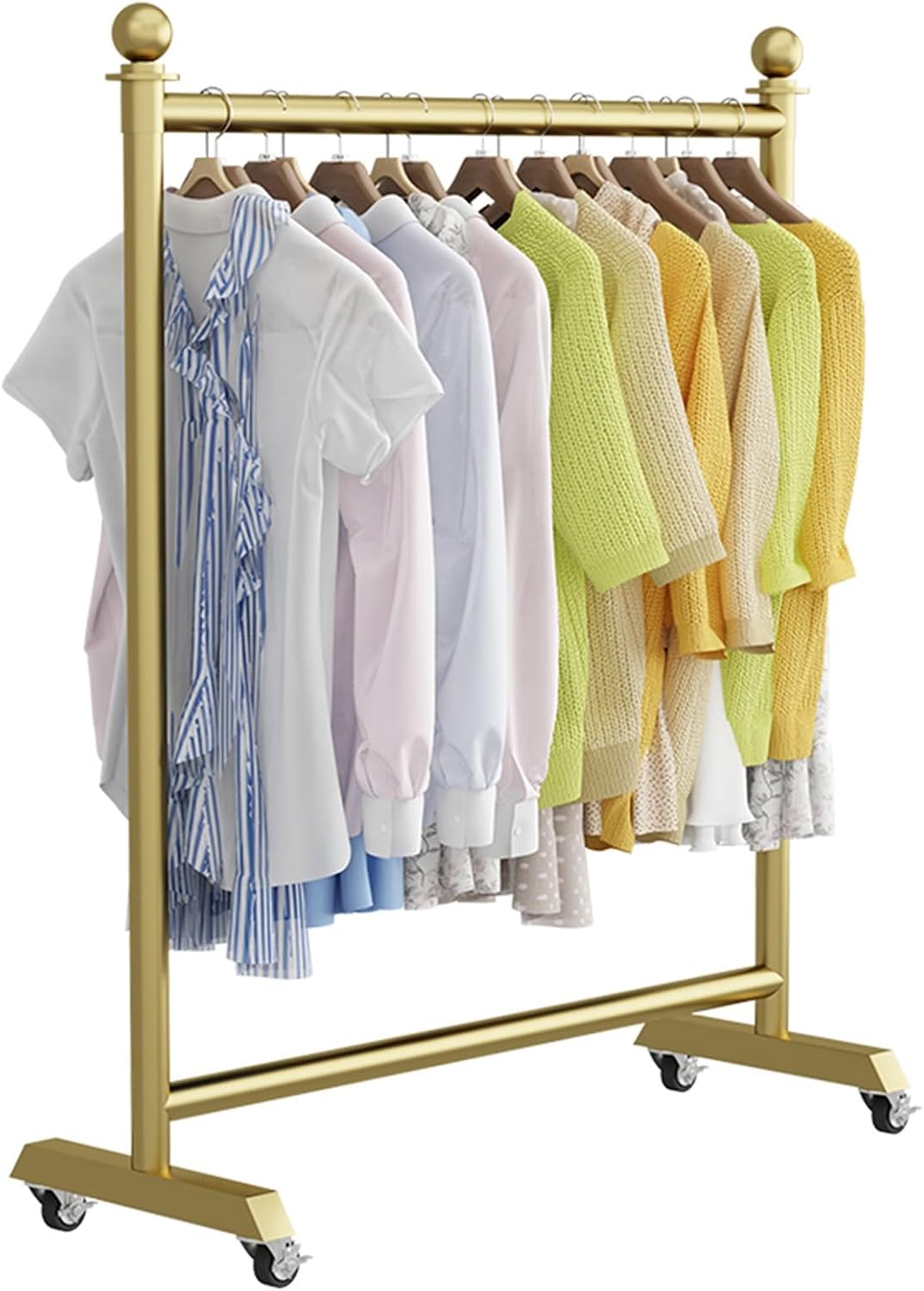 Rolling Clothes Rack on Wheels, Heavy Duty Iron Pipe Garment Rack 132lbs Load Capacity, Clothing Organizer for Hanging Clothes, Golden (Color : Gold, Size : 100x40x135cm)
