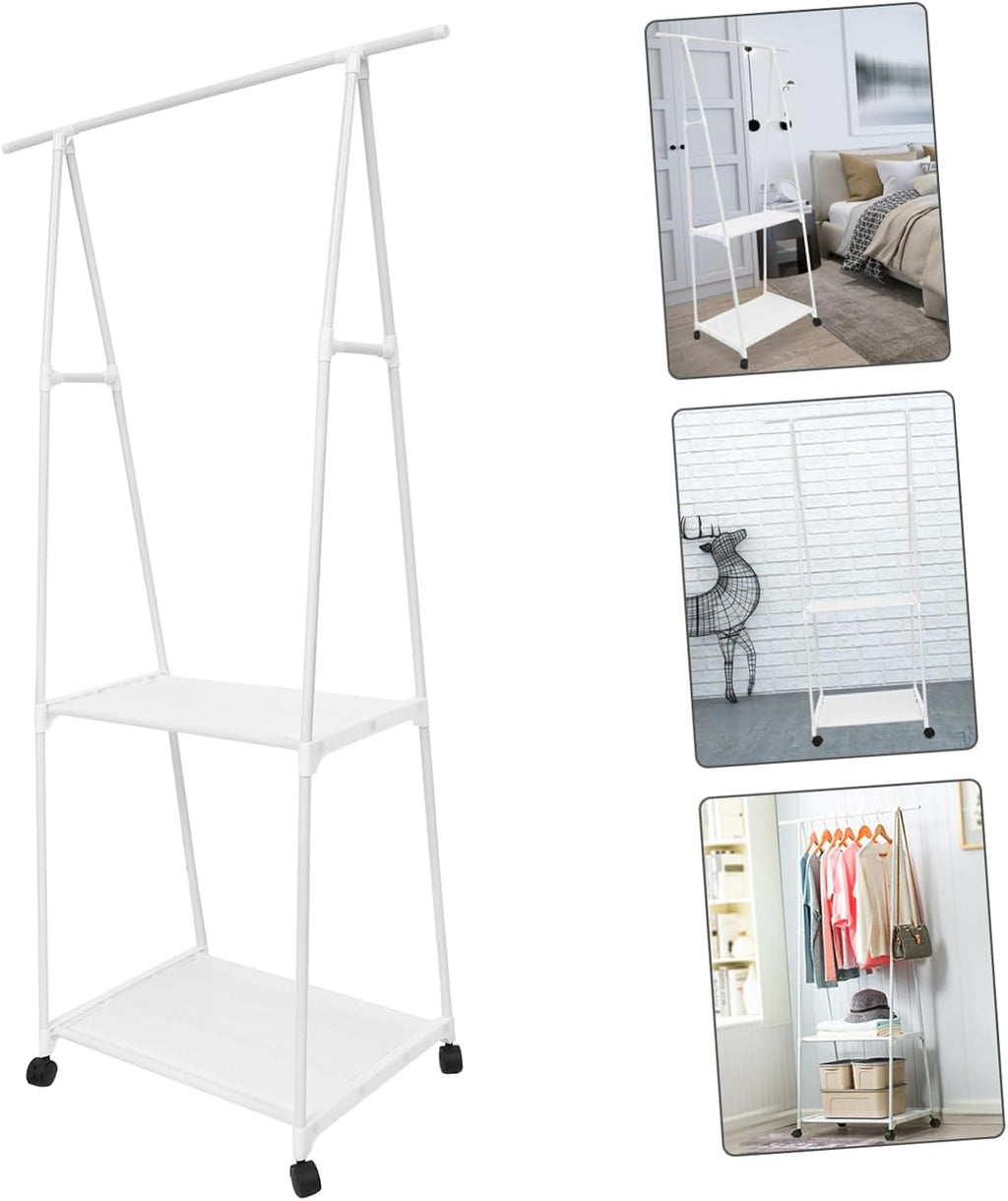 ULTECHNOVO Freestanding Iron Clothes Rack Wheels Adjustable Bedroom Garment Organizer Sturdy Storage Holder for Coats and Hats Portable Clothing Stand for Easy Assembly