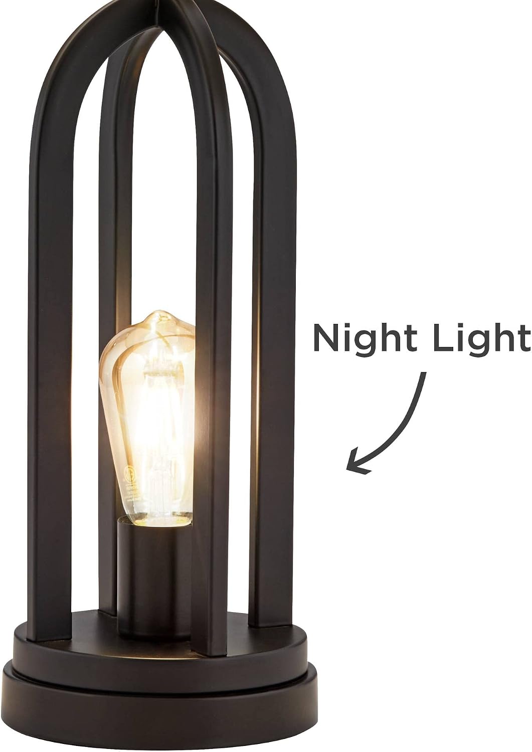 360 Lighting Marcel Industrial Modern Table Lamps 24.25' High Set of 2 with USB Charging Port and Nightlight LED Black Metal Faux Silk Drum Shade for Living Room Desk Bedroom House Bedside