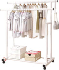 Heavy-Duty Metal Clothes Rack, Rolling Garment Rack with Sturdy Wheels & Shelves, Freestanding Double Rod Clothing Rack for Hanging, Portable Industrial Wardrobe Organizer