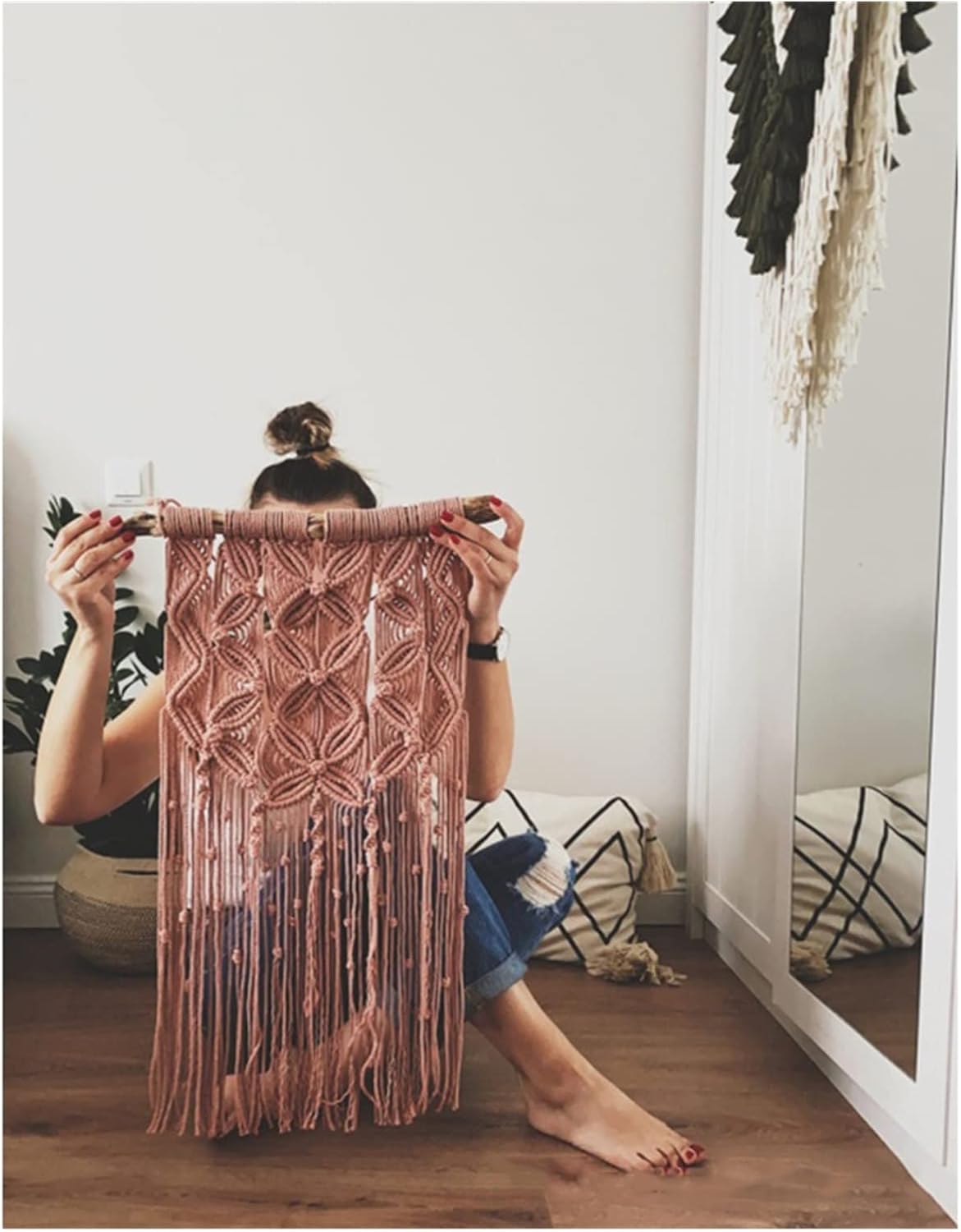 Tapestry Macrame Wall Hanging Woven Tapestry Handmade Bohemian Art for Livingroom Bedroom Backdrop Room Home Decor (A 35x65cm)