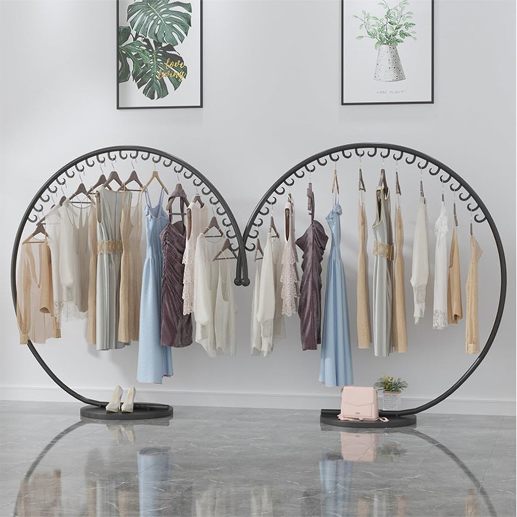 Floor Standing Clothing Rack, Commercial Grade Metal Garment Rack with Stable Base for Hanging Clothes,Gold,155cm（Black-135cm）