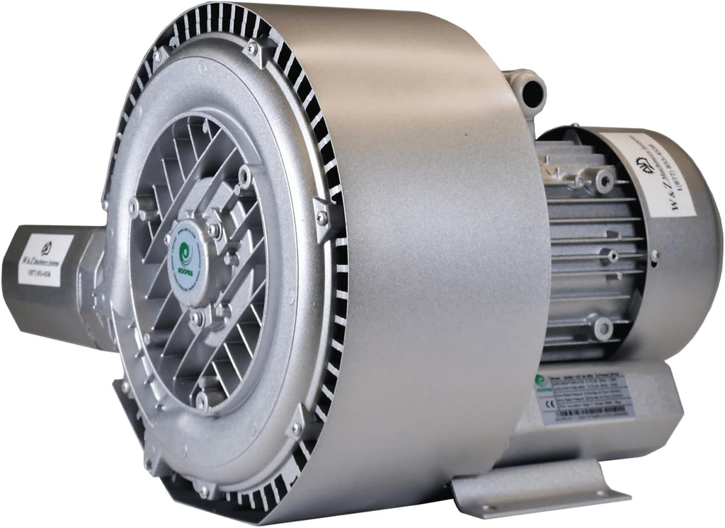 3.4 Hp Industrial Regenerative Blower 220V-480V/3Phase, 106CFM, 176' H2O Press. Goorui-USA GHBH 003 34 2R4