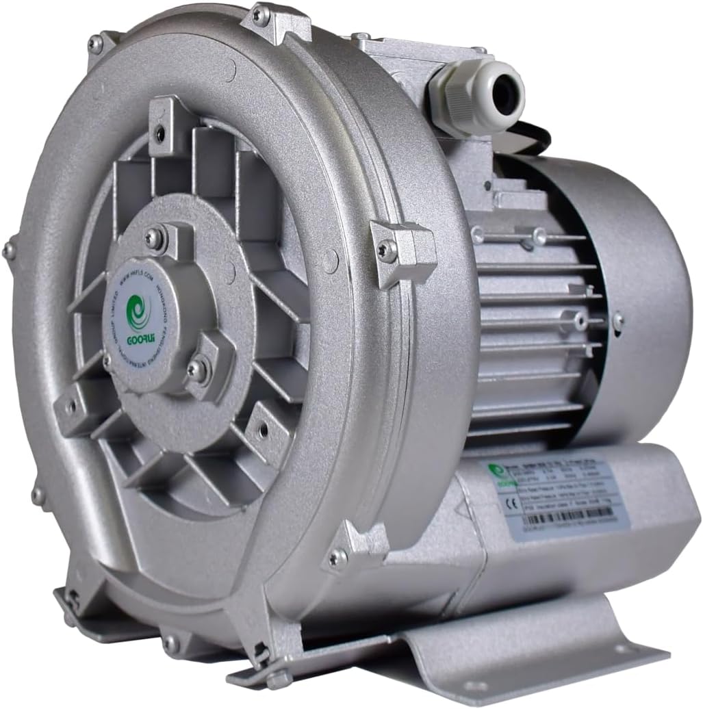 0.67 Hp Industrial Regenerative Blower 220V/1Phase, 57CFM, 56' H2O Press. Goorui-USA GHBH 0D5 12 1R2
