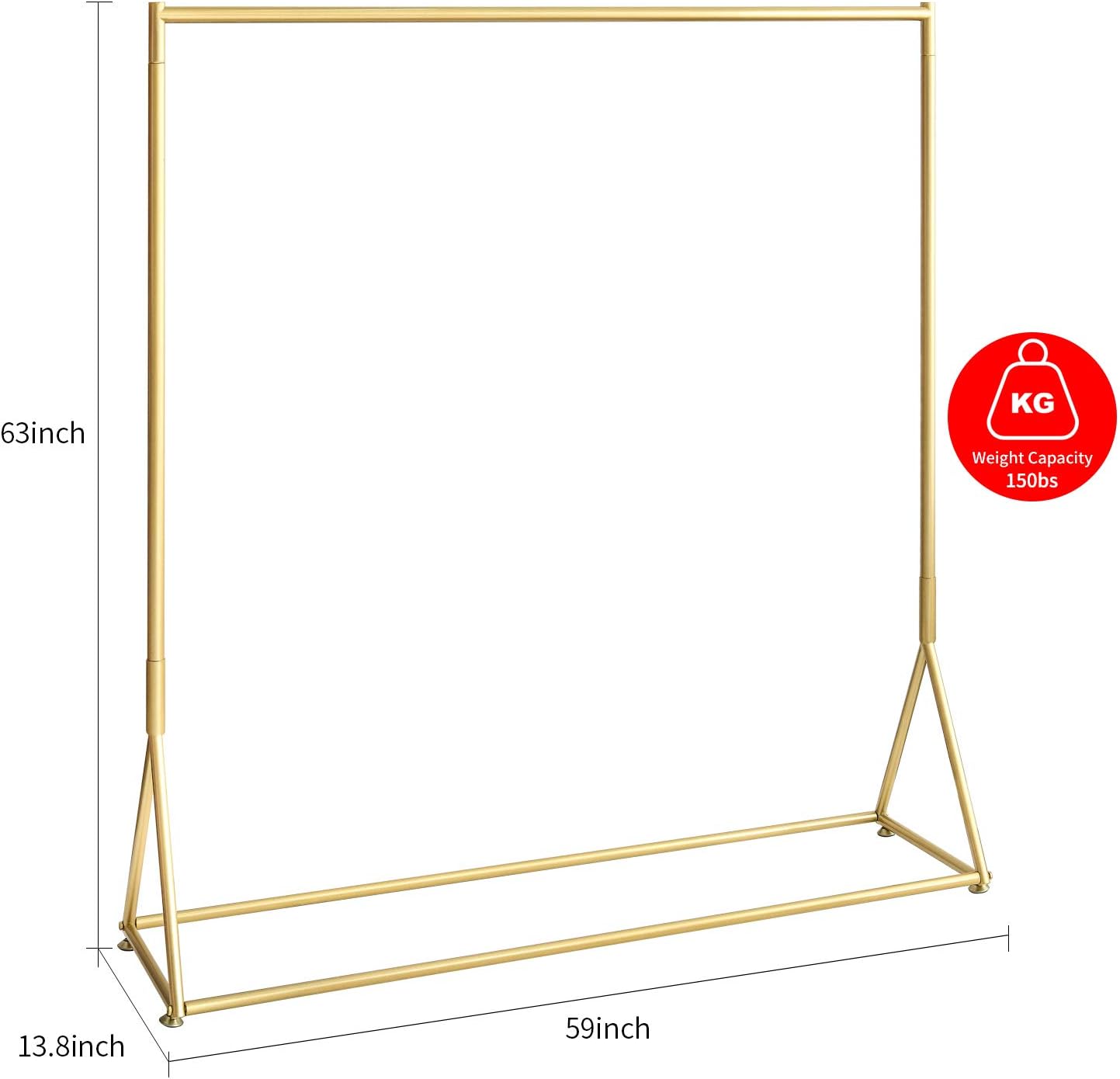 Gold Pipe Clothing Racks Freestanding, Modern Metal Clothes Rack Heavy Duty, Easy Assemble Clothing Rack for Hanging Boutiques and Bedroom 59' L