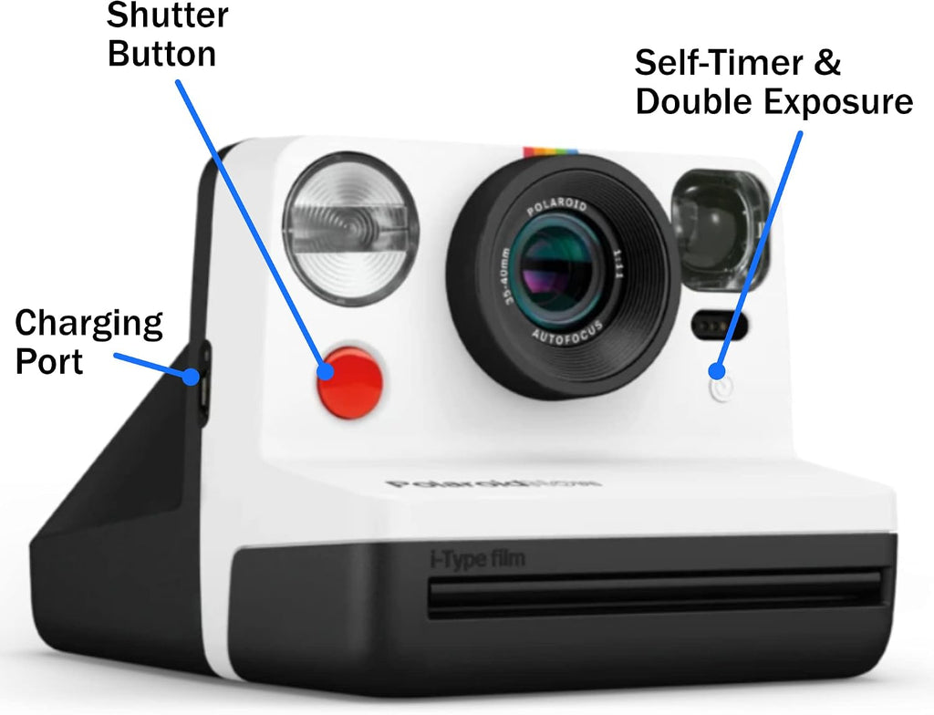 Polaroid Gen 2 Now I-Type Instant Film Camera - Black & White Bundle with a Color i-Type Film Pack (8 Instant Photos) and a Cleaning Cloth
