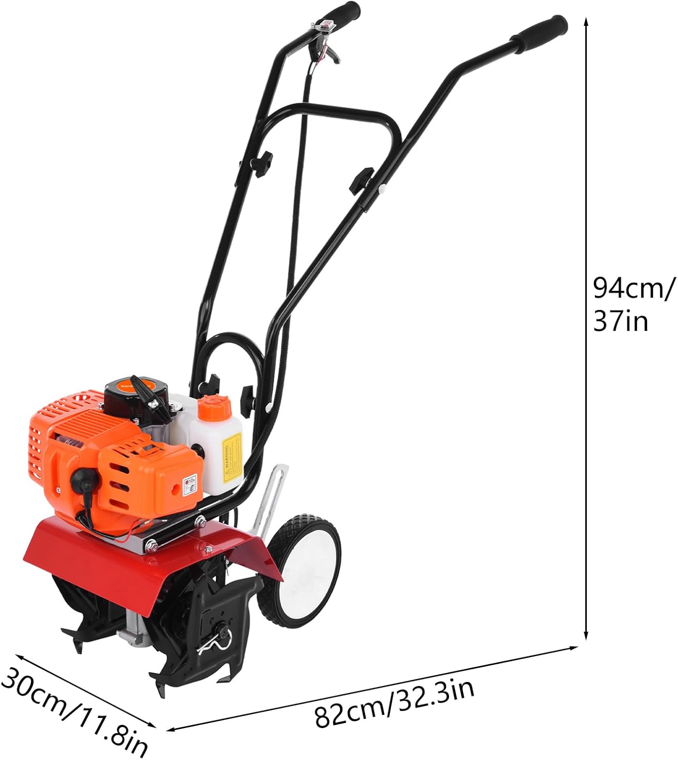 Garden Tillers Gas Powered, 2 Stroke Rototiller with 1.2L Fuel Tank, 52cc 9000RPM Tiller Cultivator with 7.8-Inch Tillling Width, 6-Inch Depth, Easy to Carry Lawn Tiller for Garden Soil Digging (Red)