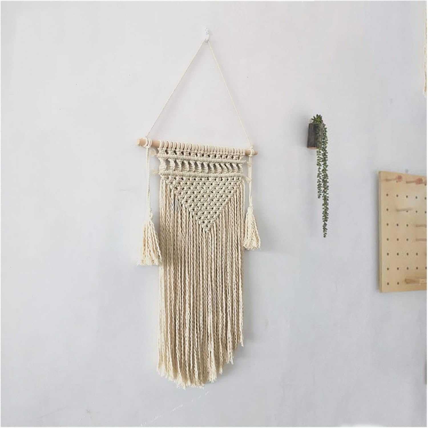 Tapestry Macrame Wall Hanging Tapestry with Tassel Large Woven Bohemian Wedding Backdrop Decor (Beige 60x45cm)