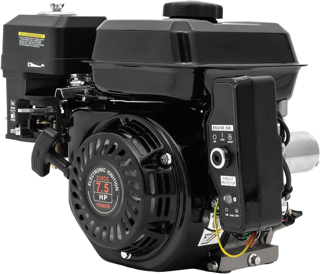 210cc 7.5Hp Gas Engine,4-Stroke Gas Motor Electric Start Go Kart Gas Engine Industrial Grade OHV Gasoline Engine for Compressor Scarifier Lawn Mower (4Stroke 7.5Hp Black)
