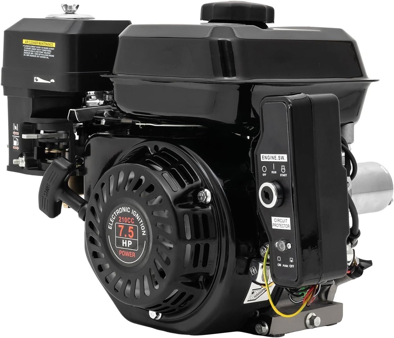 210cc 7.5Hp Gas Engine,4-Stroke Gas Motor Electric Start Go Kart Gas Engine Industrial Grade OHV Gasoline Engine for Compressor Scarifier Lawn Mower (4Stroke 7.5Hp Black)