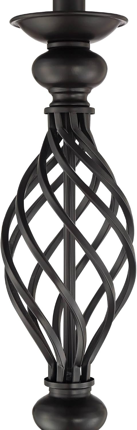 Franklin Iron Works Annie Traditional 63' Tall Standing Floor Lamps Set of 2 Lights Iron Scroll Brown Bronze Finish Living Room Bedroom House Reading Office Home Decor Entryway Cream Drum Shade