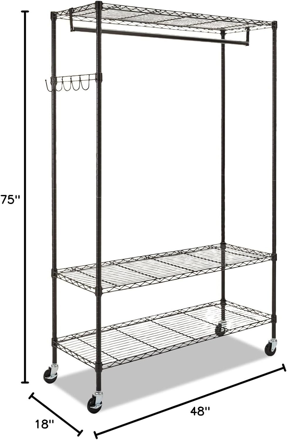 Alera GR364818BL Wire Shelving Garment Rack, Coat Rack, Stand Alone Rack, Black Steel w/Casters