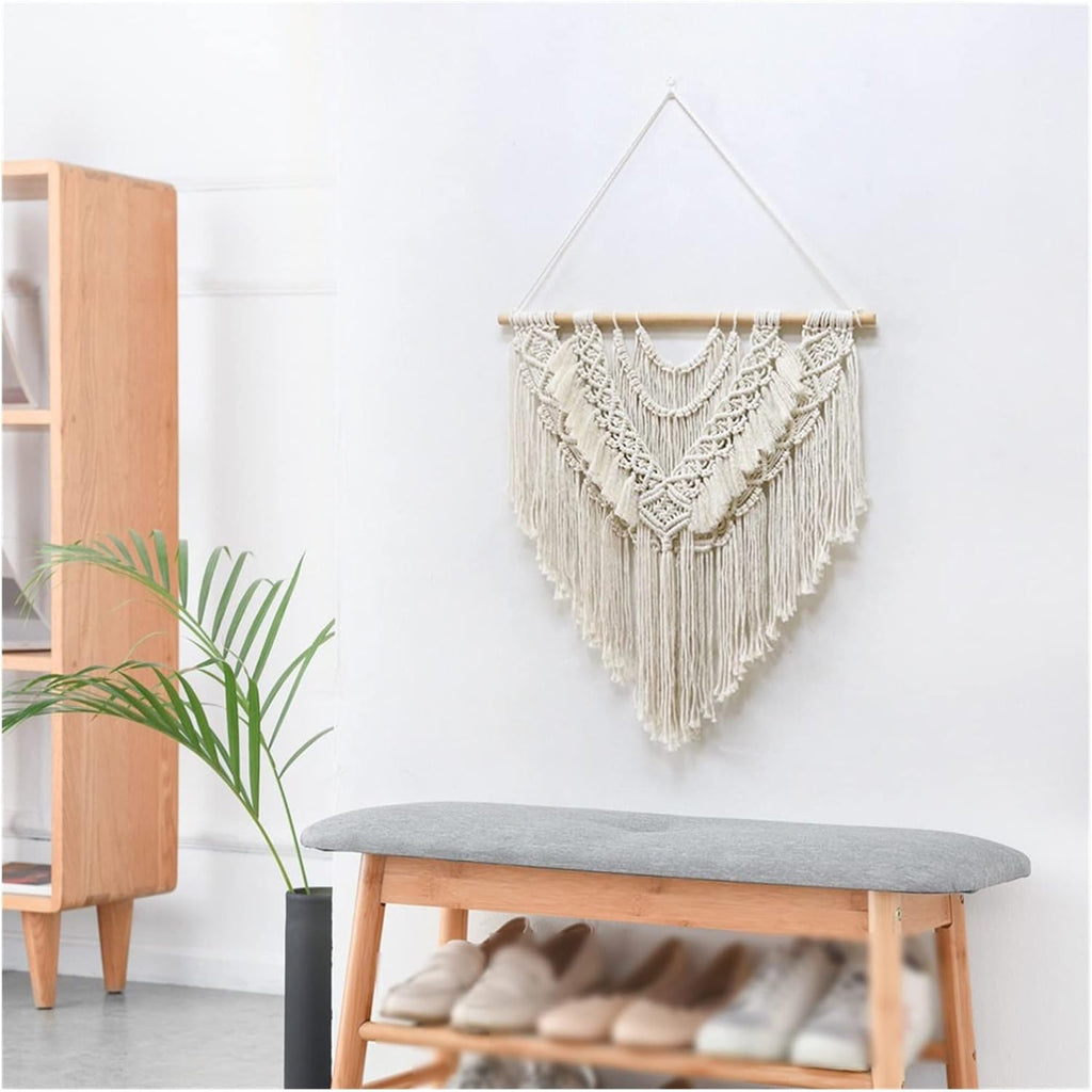 Tapestry Macrame Wall Hanging Bohemian Cotton Weave Artwork Tassel Tapestry Used for Bedroom Living Room Decoration (Beige 70x75cm)