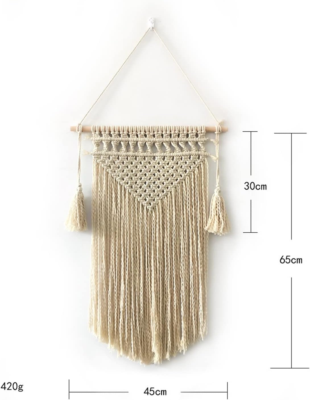 Tapestry Macrame Wall Hanging Tapestry with Tassel Large Woven Bohemian Wedding Backdrop Decor (Beige 60x45cm)