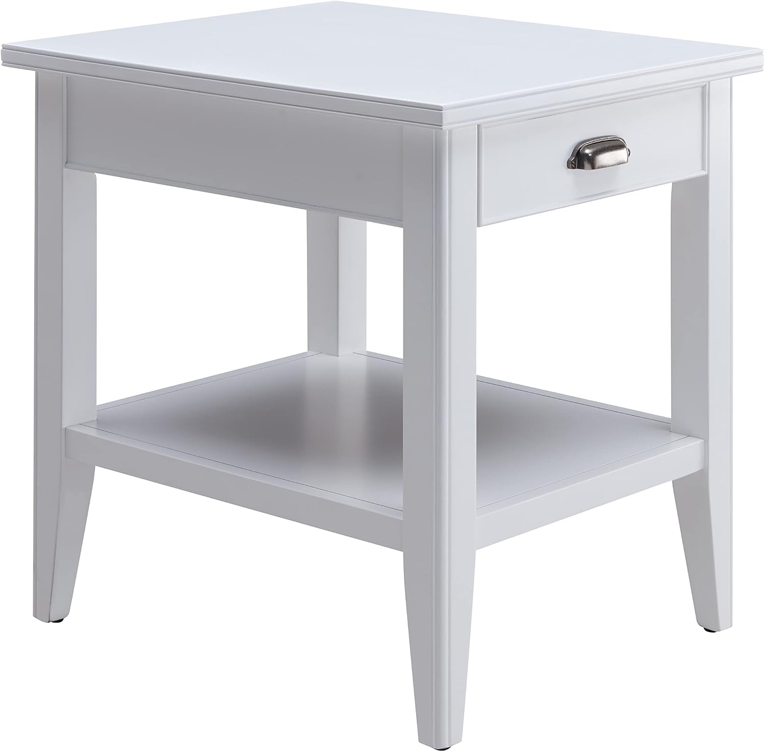 Leick Home Laurent 20 in. Solid Wood End Table with Shelf and Drawer, White, 10507-WT
