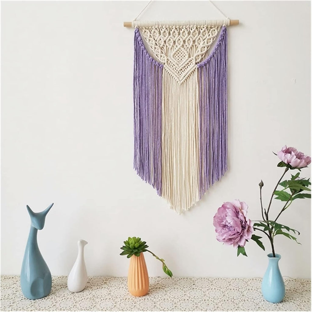 Tapestry Macrame Wall Hanging Tapestry Chic Geometric Tassels Tapestry Apartment Bedroom Bohemian Decoration (Purple)