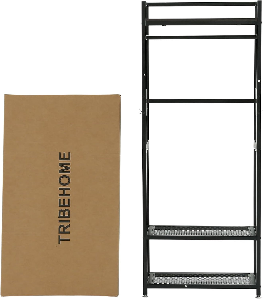 TRIBEHOME Small Clothes Rack, Freestanding Garment Rack with Shelf and Hanging Rod, Heavy Duty Coat Rack Hall Tree for Living Room, Bedroom, Hallway