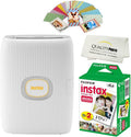 Fujifilm Instax Mini Link 2 Smartphone Printer Plus Instax Mini Films 20 Pack. Plus Stickers. Bonus All-Purpose Microfiber Cloth… (Clay White)