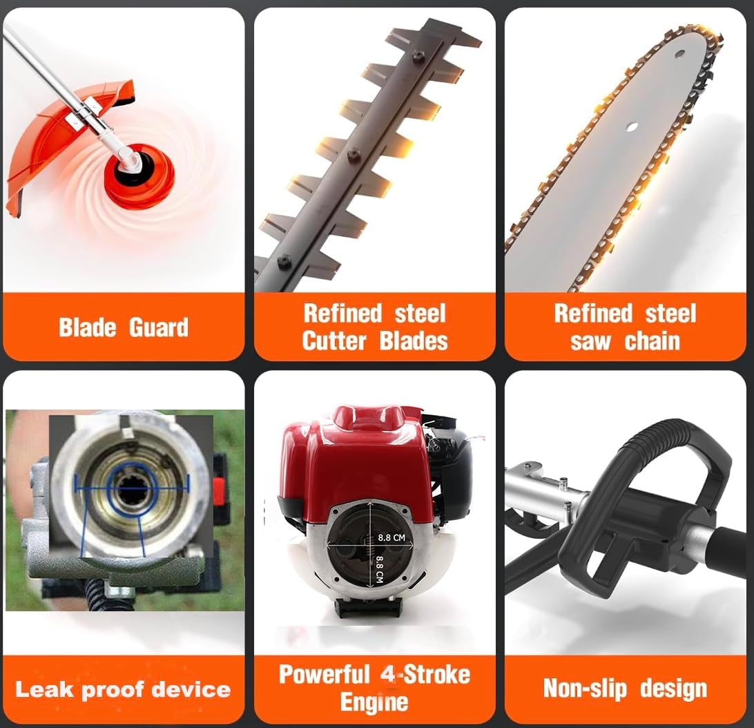 GX35 5 in 1 Brush Cutter 4 Strokes Gas Weed Eater Lawn Mower String Trimmer +2 cultivators Tiller