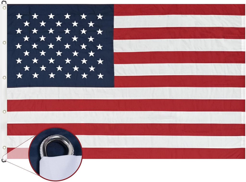 TOPFLAGS American Flag 10x15 Ft Large US Flags Heavy Duty Embroidered Stars Sewn Stripes USA Giant Flags Outdoor 5 Brass Grommets for Outside Wall